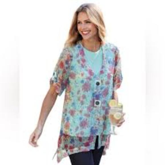 Blair Woven Blue Floral Multicolor Women's Topper Artsy Boho Size XL - Picture 2 of 9